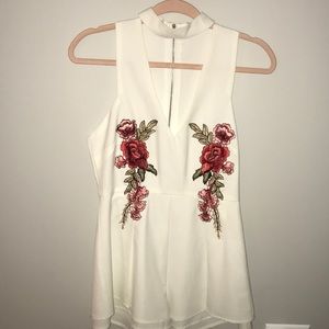 White Romper with Rose Details